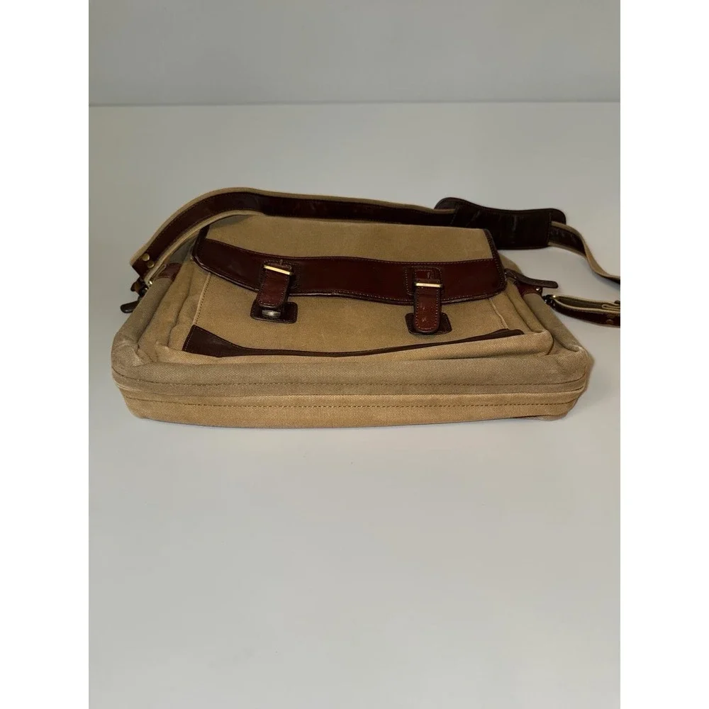Bosca Leather & Canvas Messenger‎ Bag Briefcase Tan & Brown Attache Laptop Work